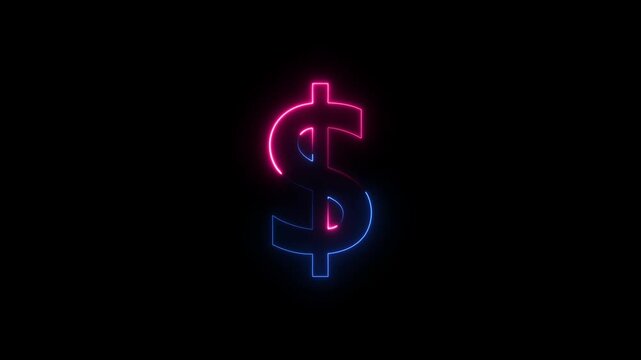 Glowing neon dollar sign animation on black background.