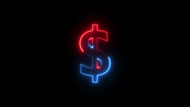 Glowing neon dollar sign animation on black background.