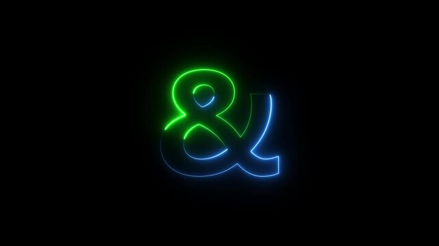 Glowing blue ampersand symbol in futuristic neon light with circular glow effect abstract animation
