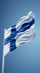 Obraz premium finnish flag finland waving in the wind in blue sky