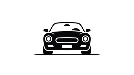Fototapeta premium Black Car Silhouette Facing Forward On White Background For Transportation Concepts