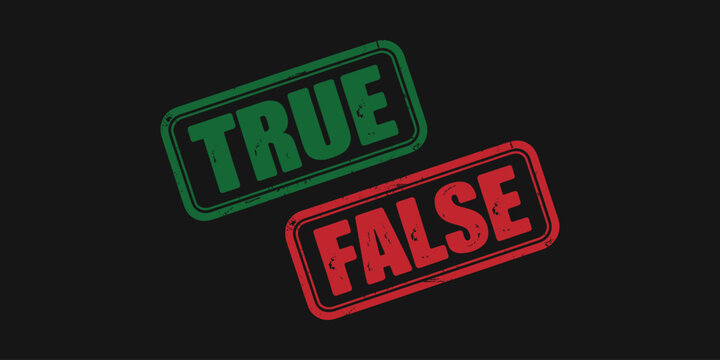 Green true stamp and red false stamp vector illustration on black background.