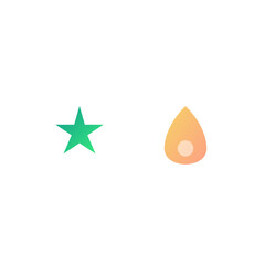 Fototapeta premium Minimalist green star icon and orange drop symbol set against a clean white background illustration