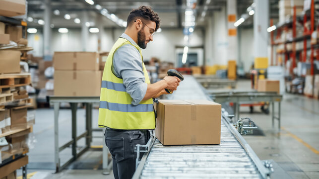 Efficient parcel processing at a busy logistics hub in a modern warehouse