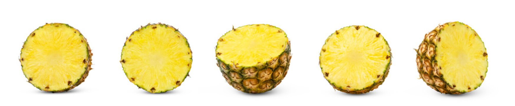 Set of pineapple halves soled with clipping path. Half of pineapple isolated. 