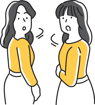 一緒に振る向く2人の女性