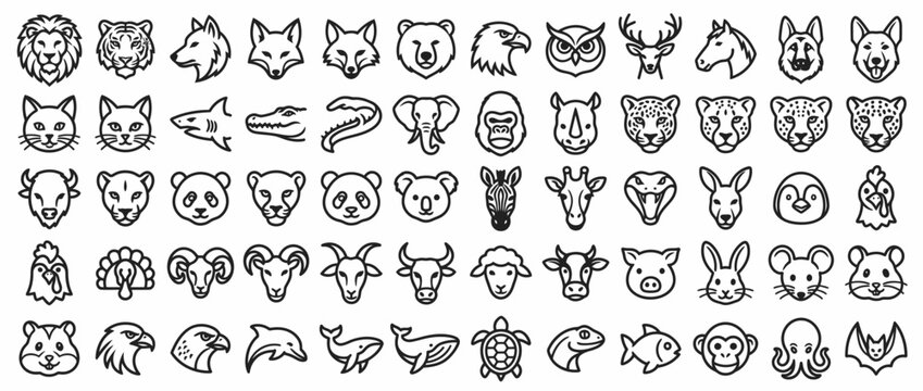 Collection of various animal face icons.