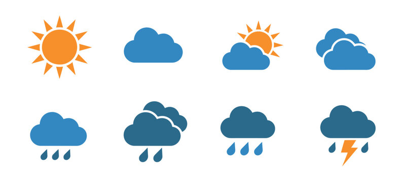 Weather icon set simple colored cloud symbols, vector illustration for forecast and climate interface design