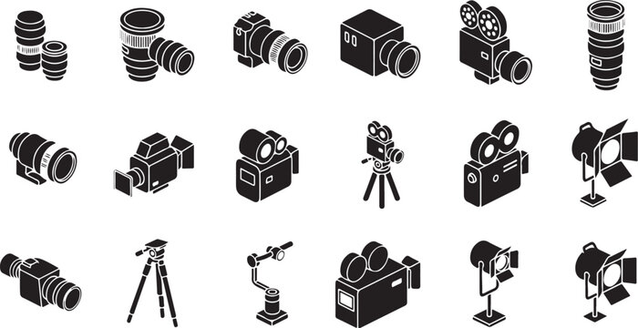 Collection of various camera equipment and photography tools