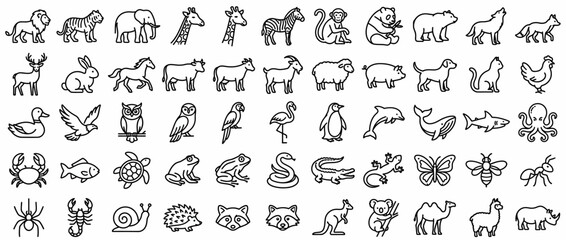 Naklejka premium Collection of various animal line icons.