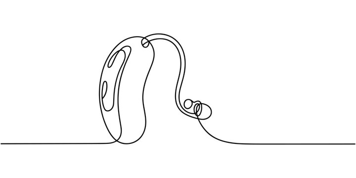 Hearing aids for the deaf in one continuous line one line vector illustration Editable stroke.