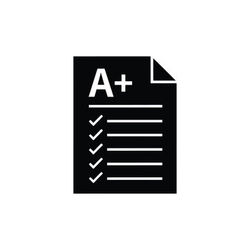 A plus grade document with checkmarks isolated on white background