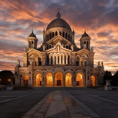Fototapeta premium Ancient basilica architecture building dusk.