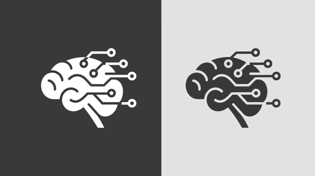 Circuit Brain Icons on Dark and Light Backgrounds for Technology Concepts