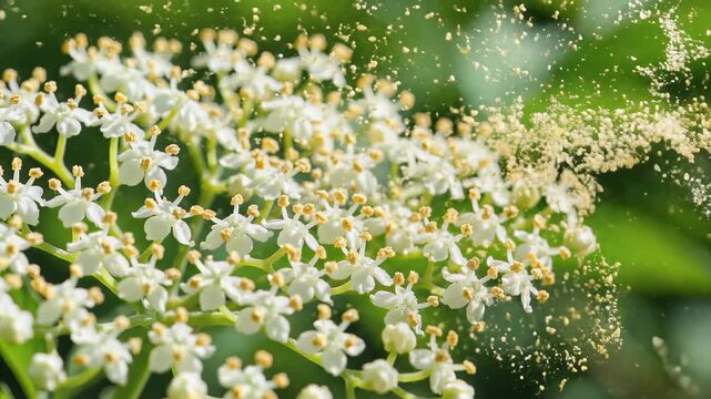Close-up of delicate white elderflower blossoms in full bloom.