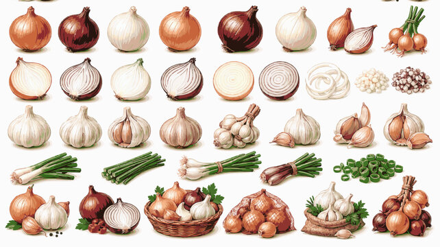 Onions and Garlic Pack. Market Bulb Vegetable Collection