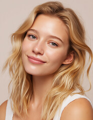 Fototapeta premium Portrait of a beautiful blonde woman with healthy skin, wellness and beauty concept