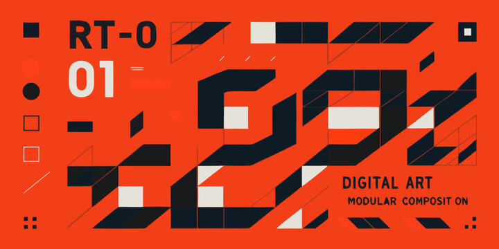 Abstract geometric composition with bold shapes and digital typography
