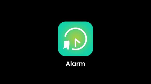 Alarm app icon featuring a green rounded square background with a white clock face with an alarm bell indicator, used for setting reminders and wake-up alerts