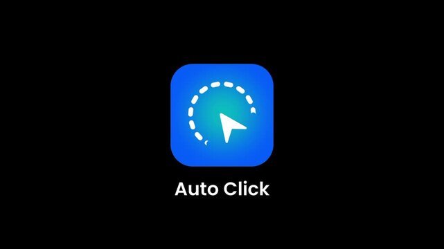 Auto Click app icon with a blue rounded square background showing a white cursor arrow with a circular motion indicator, automating repetitive screen tapping actions