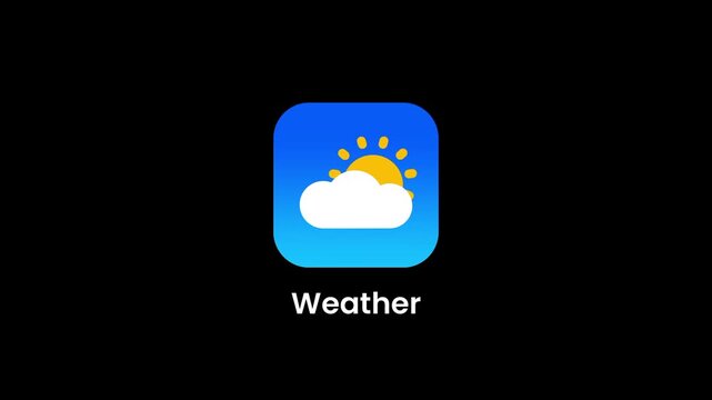 Weather app icon showing a blue rounded square background with animated white clouds and a yellow sun peeking behind, providing real-time weather forecasts daily
