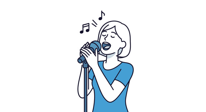Woman Singing into Microphone Energetically.