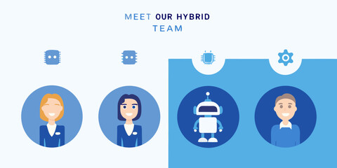 Fototapeta premium Meet our hybrid team people and robots working together