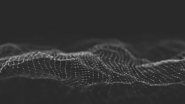 Dynamic black wave of particles. Abstract futuristic background. Big data visualization. 3D rendering.