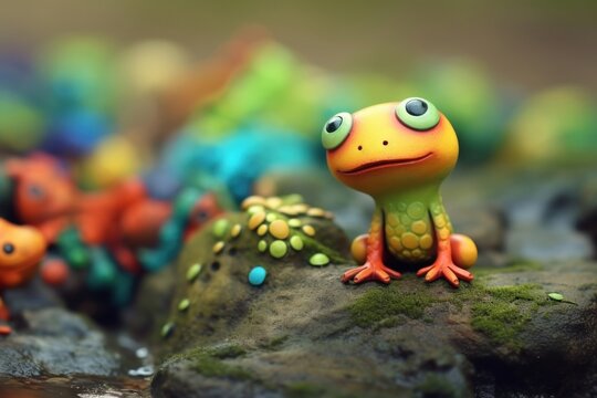 Clay stop motion amphibian wildlife reptile.