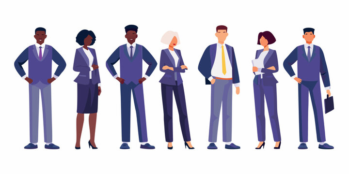 Diverse group of professionals standing in a row looking forward