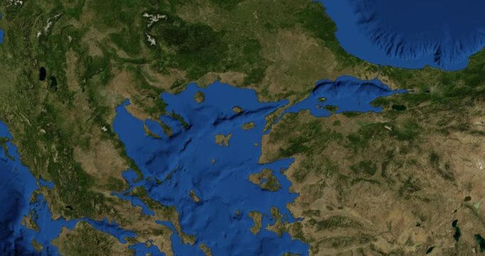 Imbros on Globe. Zoom into the island with Earth spinning in space. High detail physical world map with Imbros on it. Elements of this image furnished by NASA.