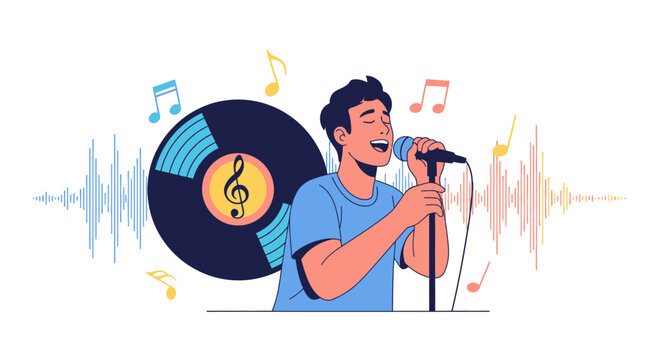 Young man singing into microphone 1.