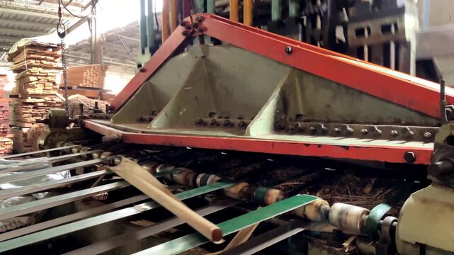 Woodworking Industry: Automatic Slicing Machine Producing Natural Veneer