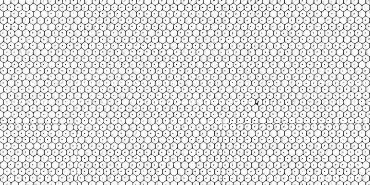 A repeating hexagonal grid pattern in black and white monochrome