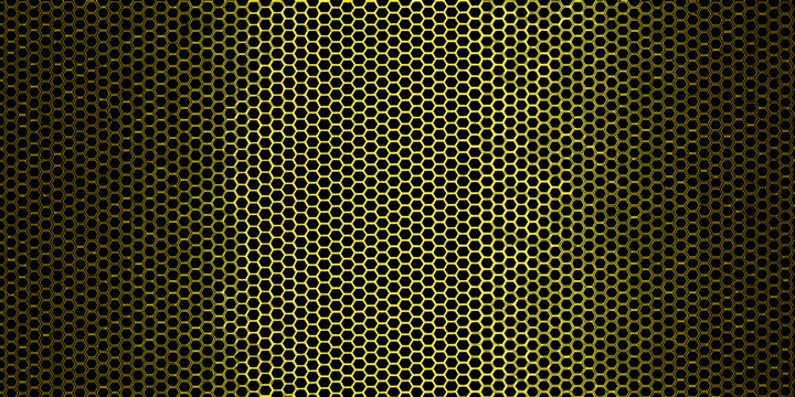 A dark background featuring a vibrant repeating hexagonal grid pattern