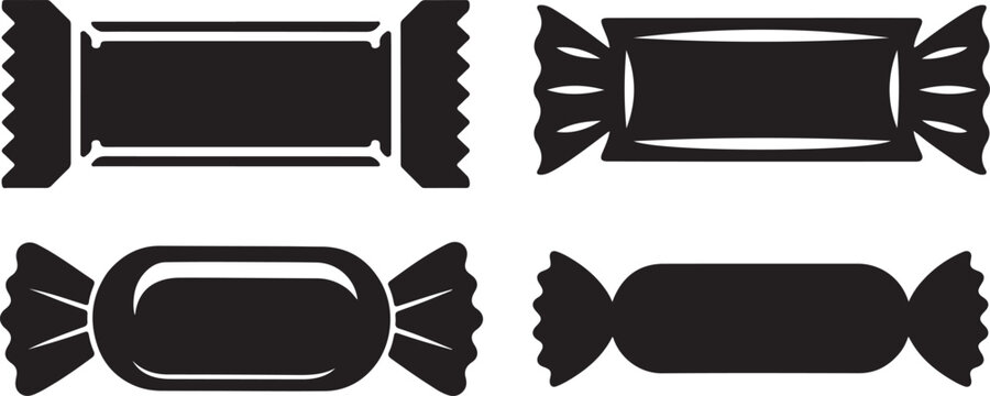 Set of Black  Hard Candy Sweet Silhouette Vector Icons,  Simple Candy Clipart Collection vector and illustration, black and white