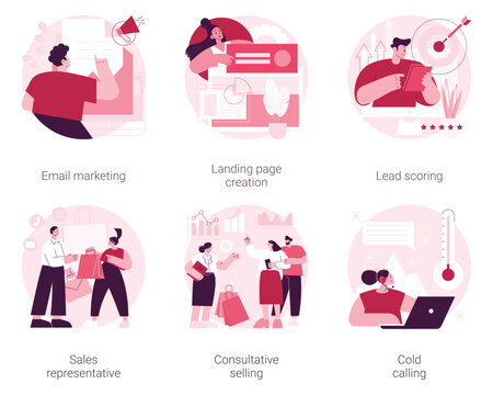 Business marketing and sales process abstract vector illustration set on white background