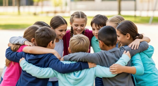 Cheerful Group of Children Playing Together Outdoors in Sunny Park Setting