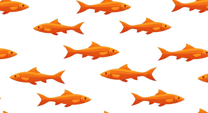 Pixel art seamless pattern of orange goldfish swimming in a repeating design, retro game style illustration