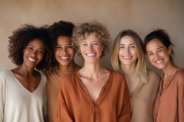 Fototapeta premium Women's Economic Empowerment - Diverse Group of Smiling Women Embracing Confidence and