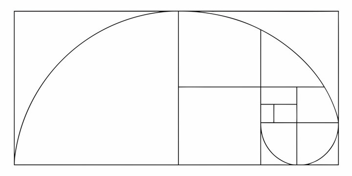 The golden ratio illustrated with a spiral and intersecting rectangles
