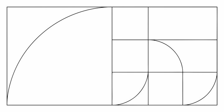 Golden ratio illustration with arcs and nested rectangular divisions