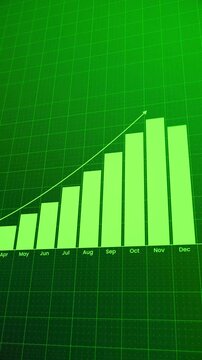 Business development chart progress by month. Increasing company growth every month. Green Hi tech HUD style - Manual computer animation.