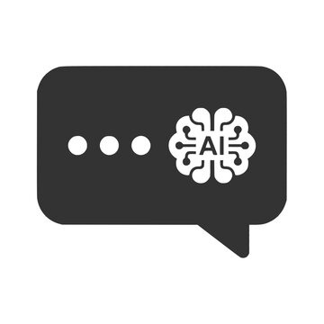 Dark Gray AI Brain Chat Message Bubble Icon Simple Flat Design Chatbot Symbol