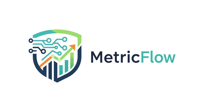 MetricFlow logo with shield design.