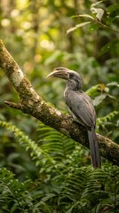 Obraz premium Sri Lankan grey hornbill perched on a tree branch