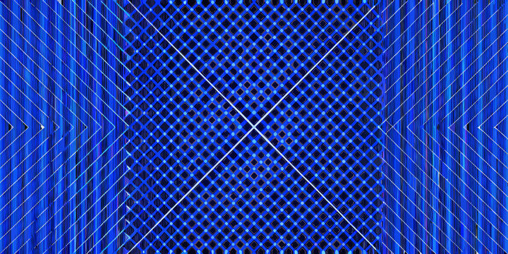 Abstract blue geometric pattern with intersecting diagonal lines and grid