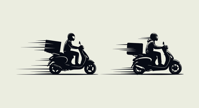 Delivery riders on motor scooters fast.
