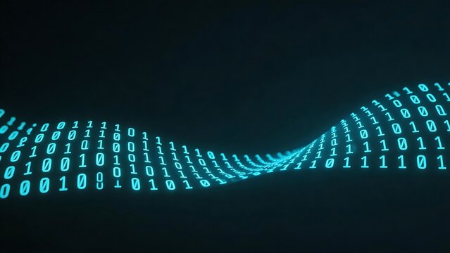 Binary code wave on dark background