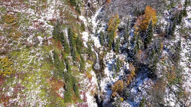 Footage of snow-capped mountains, forests and autumn colors.